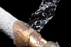 Frozen pipe leaking water